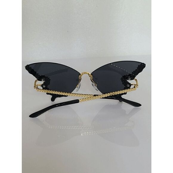 🦋✨ Rhinestone Diamond Butterfly Rimless Y2K Shades Sunglasses NEW - Picture 5 of 15